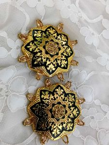 Black And Golden With Cute Pearls Ear Rings