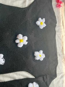 Black Floral Knit Sweater