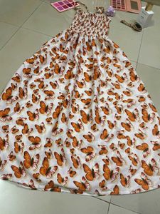 Butterfly Print Smocked Dress