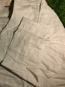 White Linen Striped Casual Shirt