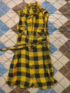 Yellow Plaid Sleeveless Dress