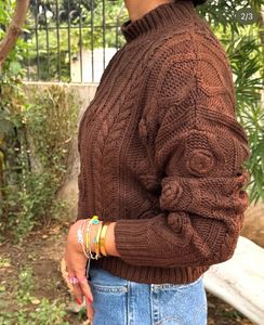 Brown Knit Turtleneck Sweater