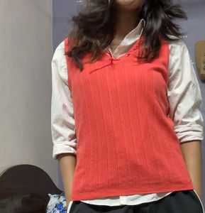Retro Orange Bow Knit Vest