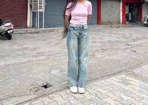 Trendy Acid Wash Wide Leg Jeans
