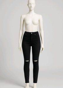 Black High Waist Skinny Jeans with Ripped Knees –