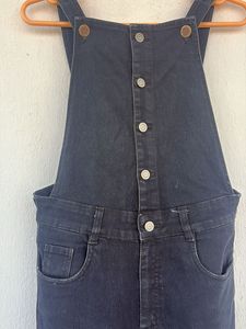 Black Denim Button-Up Overalls