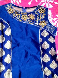 Blue &amp; Gold Embellished Dress