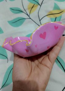 Handmade Pink Heart Trinket Dish Bowl