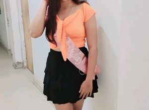 Peach Tie-Front Top And Skirt Set