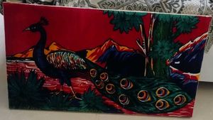 Peacock velvet scenery fabric painting