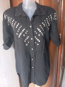 Embellished Denim Shirt