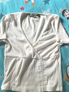 Shein White Ribbed Wrap Top