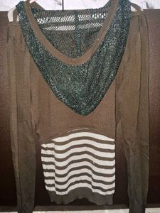Combo Brown&amp;white Stripped Hoodie With Lemon Top