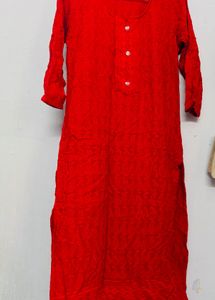 Red Kurti with Embroidered Design
