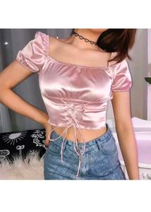 Pink Satin Corset Crop Top