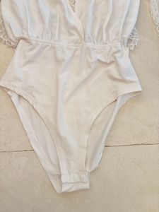 Shein Elegant White Lace Bodysuit