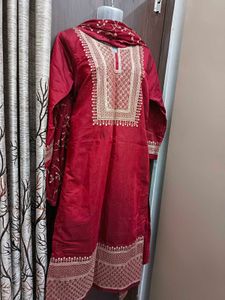 Maroon Embroidered Kurta Set
