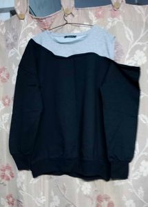 Black-grey Sweat Shirt With Shoulder Cut