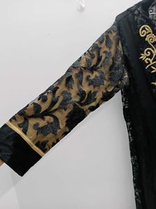 Elegant Black &amp; Gold Embroidered Gown Jacket