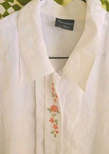 SOLID FLORAL EMBROIDERED SHIRTRONSHEI - WHITE