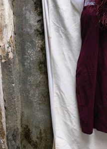 I. Burgundy Feathered Dress
