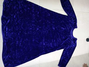 Elegant Blue Velvet Long Sleeve Dress