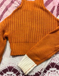 Orange Knit Turtleneck Sweater