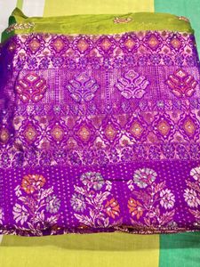 Green Violet  Embroidery Sari With Blouse