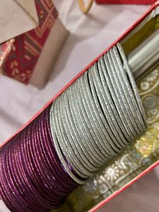 Pink &amp;silver Metal Bangles