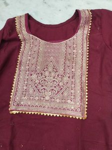 Maroon Embroidered Kurta Set