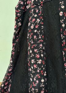 Black Floral Lace Trim Midi Slip Dress
