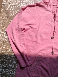 Pink Hoodie with Crochet Detail