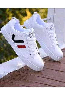 Stylish White Sneakers Synthetic Leather