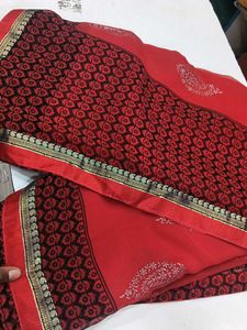 Red &amp; Black Floral Saree