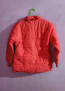 Coral Puffer Jacket With Pink Sweater 💗✨