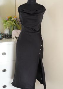 Black Satin Cowl Neck Dress