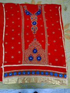 Red Embroidered suit Material