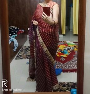 Maroon Multicolour Lehariya Saree