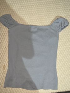 Light Blue Crop Top With Half Sleeves Wit