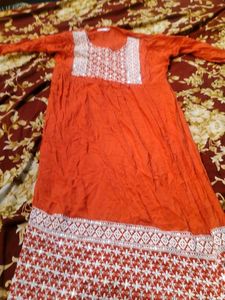 Embroidered Orange Kurta