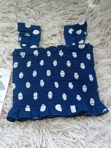 Blue Polka Dot Crop Top