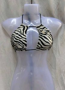 1241. Zebra Print Halter Bikini Top