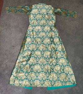 &#34;Women’s Golden Brocade Silk Long Ethnic Jacket