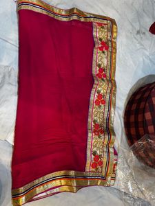 Pink Saree with Floral Embroidery
