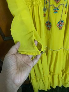 Yellow Embroidered Tiered Maxi Dress
