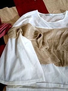 White &amp; Gold Ruffle Top