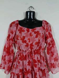 Pink &amp; Red Floral Tiered Dress