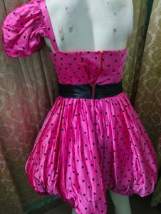 Pink Polka Dot One-Shoulder Dress