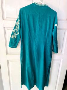 Max Blue Embroidered Straight Kurtha