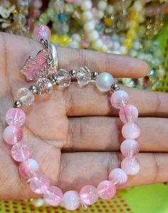 Pink Beaded Bracelet with Charm